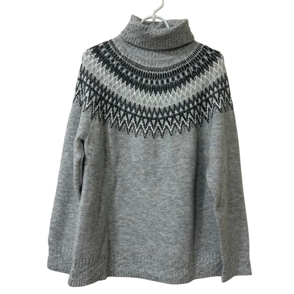 Talbots NWT Womens Size Large Metallic Gray Fair Isle Turtleneck Sweater Nordic